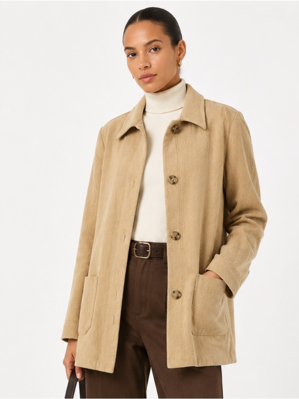 SOFT SURROUNDINGS Beige Button Front Collared Pocket Jacket Relaxed Fit PL